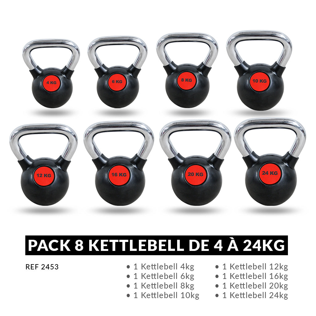 Kettlebell rouge et noir de 4 à 24kg