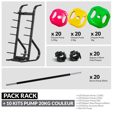 Pack Rack Pump + 10 Kits Complets – Solution clé en main pour cours collectifs-Rangement-Leaderfit’ Equipement-PACK RACK + 10 KITS PUMP 20KG COULEUR-Leaderfit’ Equipement