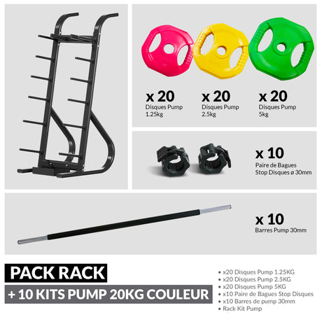 Pack Rack Pump + 10 Kits Complets – Solution clé en main pour cours collectifs-Rangement-Leaderfit’ Equipement-PACK RACK + 10 KITS PUMP 20KG COULEUR-Leaderfit’ Equipement