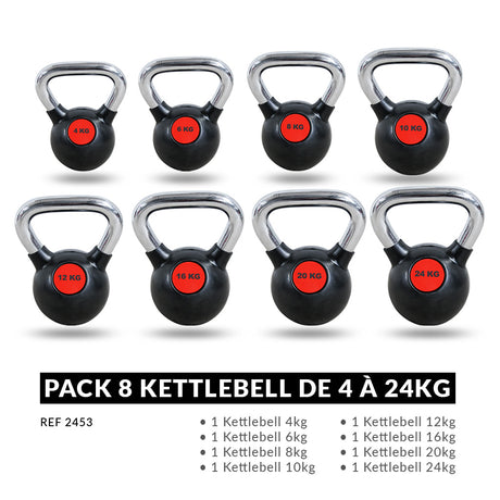 Kettlebell rouge et noir de 4 à 24kg