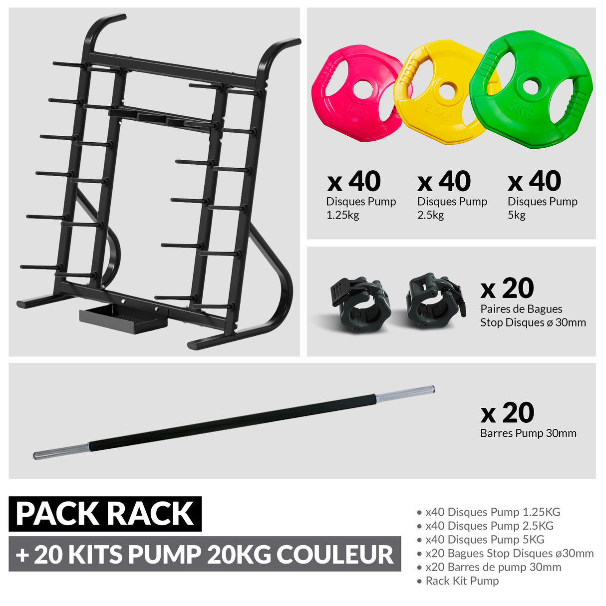 Rack Pump avec 20 Kits Pump 20 kg – Solution complète pour cours collectifs-Rangement-Leaderfit’ Equipement-PACK RACK + 20 KITS PUMP 20KG COULEUR-Leaderfit’ Equipement