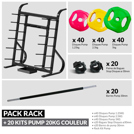 Rack Pump avec 20 Kits Pump 20 kg – Solution complète pour cours collectifs-Rangement-Leaderfit’ Equipement-PACK RACK + 20 KITS PUMP 20KG COULEUR-Leaderfit’ Equipement