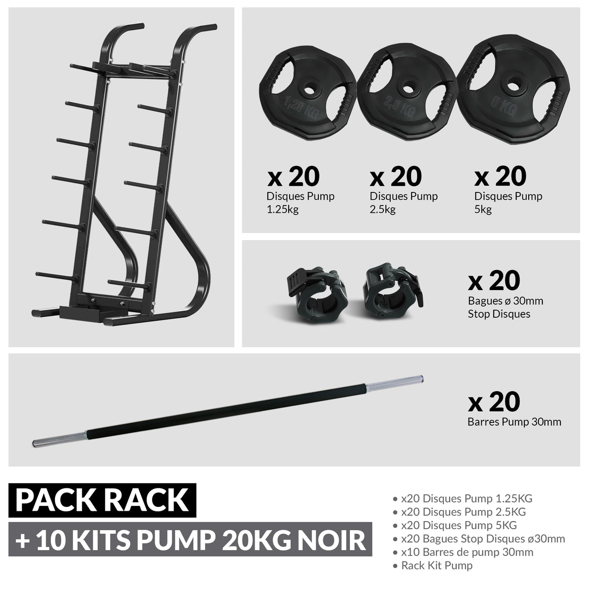 Pack Rack Pump + 10 Kits Complets – Solution clé en main pour cours collectifs-Rangement-Leaderfit’ Equipement-PACK RACK + 10 KITS PUMP 20KG NOIR-Leaderfit’ Equipement
