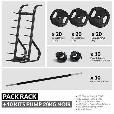 Pack Rack Pump + 10 Kits Complets – Solution clé en main pour cours collectifs-Rangement-Leaderfit’ Equipement-PACK RACK + 10 KITS PUMP 20KG NOIR-Leaderfit’ Equipement